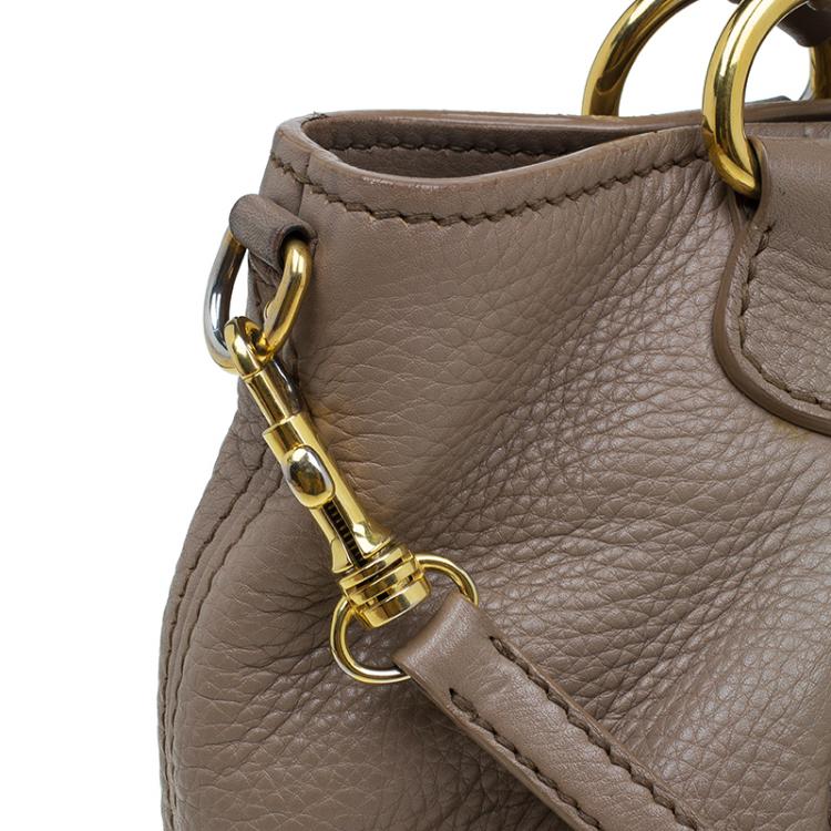 Pre Owned Miu Miu Beige Leather Small Taupe Tote Bag
