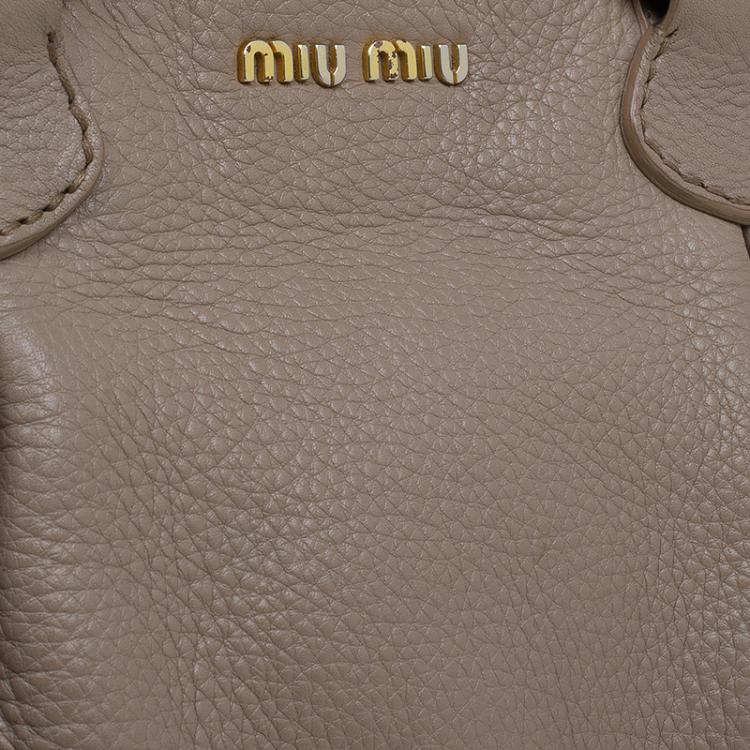 Pre Owned Miu Miu Beige Leather Small Taupe Tote Bag