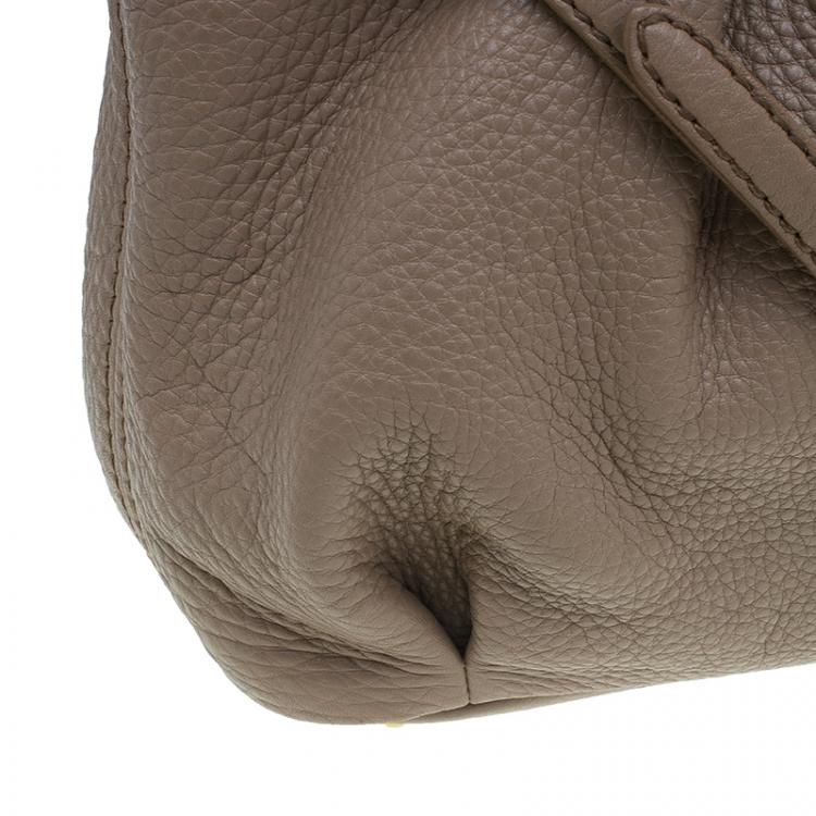 Pre Owned Miu Miu Beige Leather Small Taupe Tote Bag