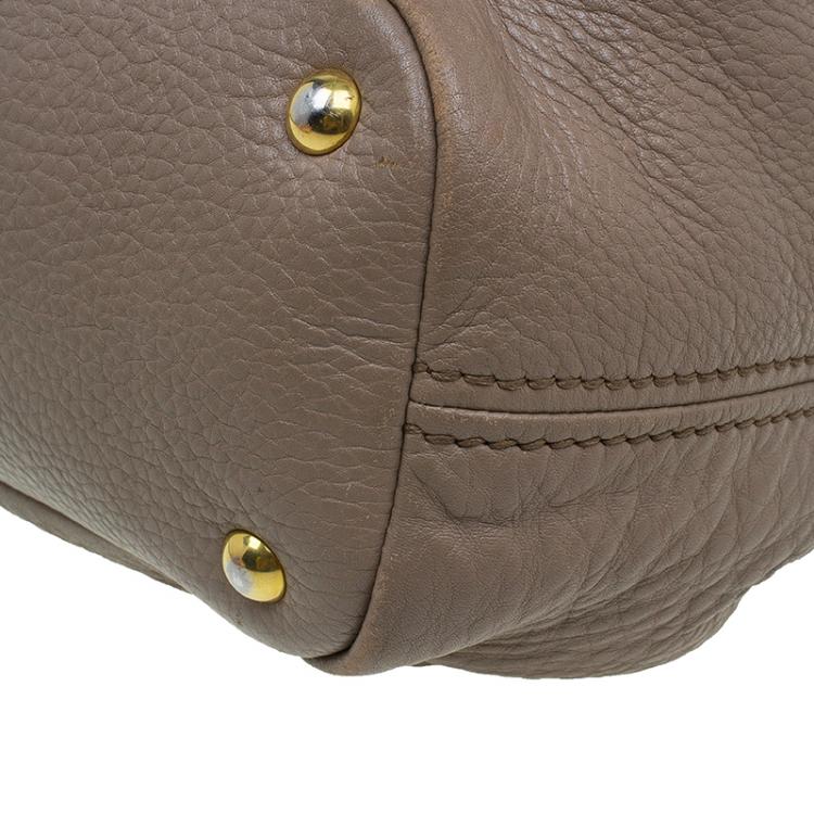 Pre Owned Miu Miu Beige Leather Small Taupe Tote Bag