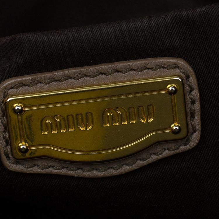 Pre Owned Miu Miu Beige Leather Small Taupe Tote Bag