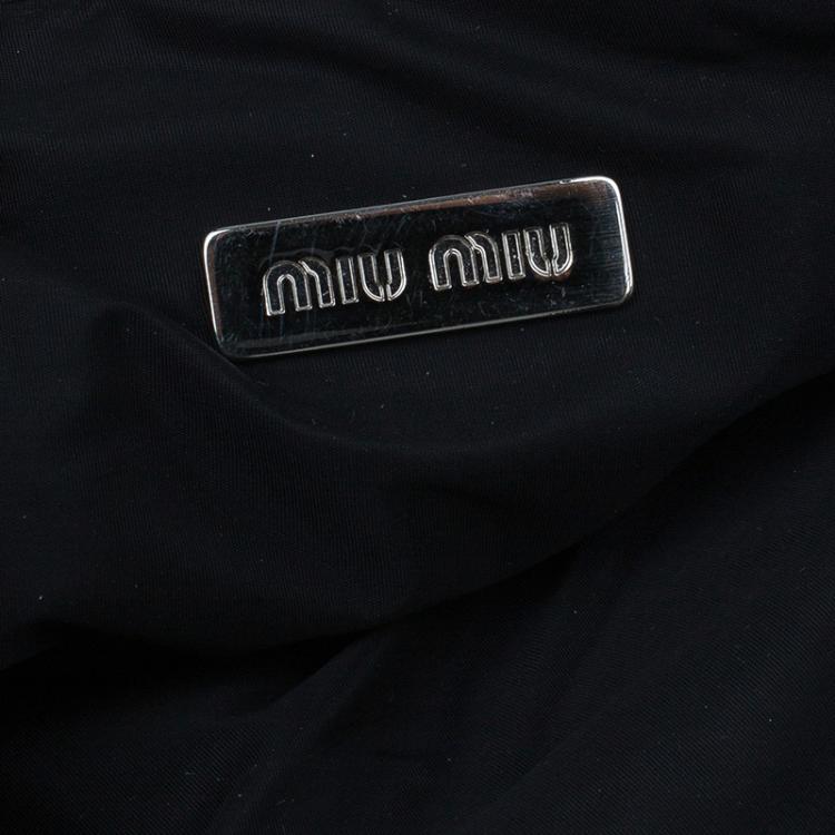 Pre Owned Miu Miu Black Matelasse Leather Wristlet Clutch 