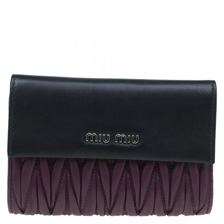 Pre Owned Miu Miu Purple and Black Matalasse Leather Compact Wallet