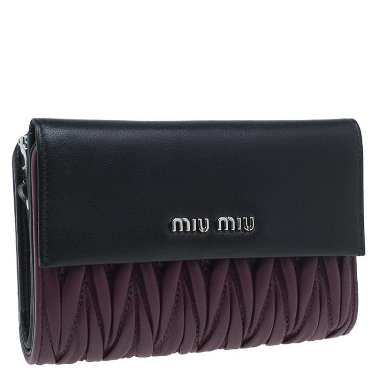 Pre Owned Miu Miu Purple and Black Matalasse Leather Compact Wallet