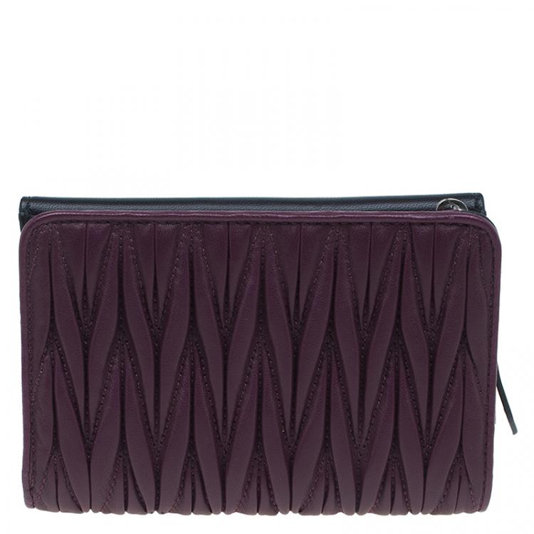 Pre Owned Miu Miu Purple and Black Matalasse Leather Compact Wallet