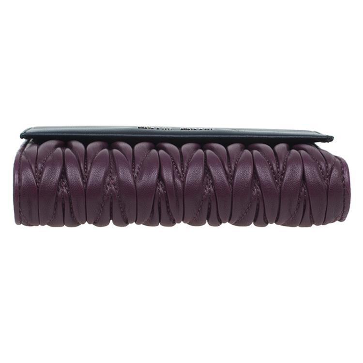 Pre Owned Miu Miu Purple and Black Matalasse Leather Compact Wallet