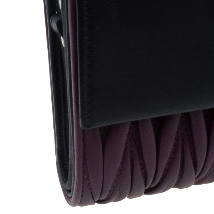 Pre Owned Miu Miu Purple and Black Matalasse Leather Compact Wallet
