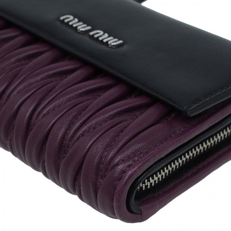 Pre Owned Miu Miu Purple and Black Matalasse Leather Compact Wallet
