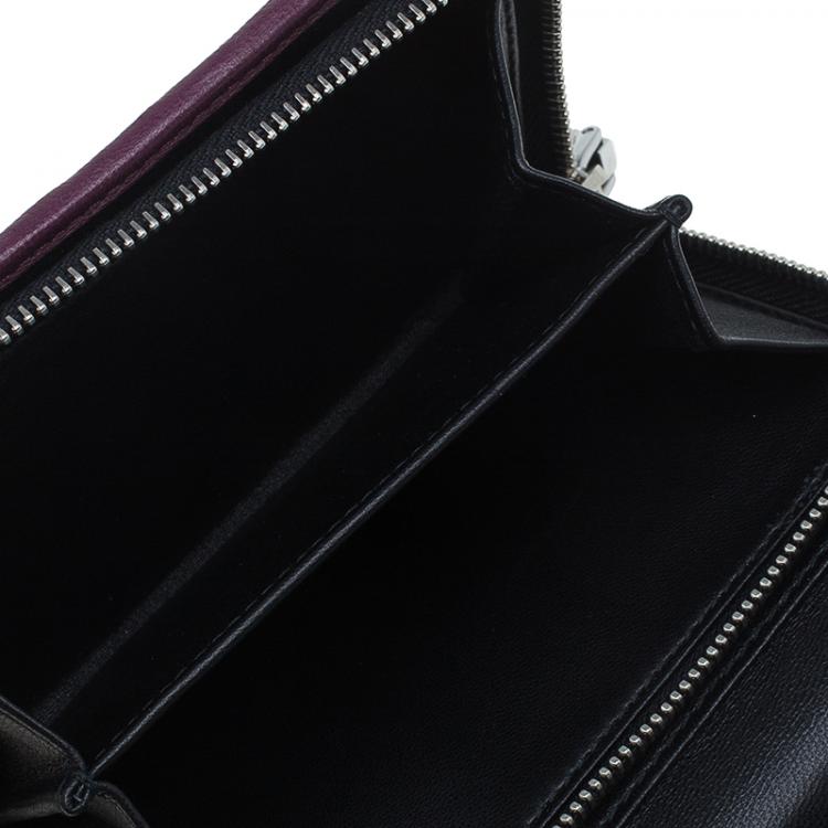 Pre Owned Miu Miu Purple and Black Matalasse Leather Compact Wallet
