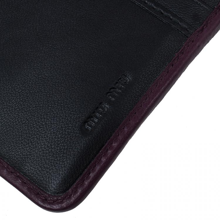 Pre Owned Miu Miu Purple and Black Matalasse Leather Compact Wallet