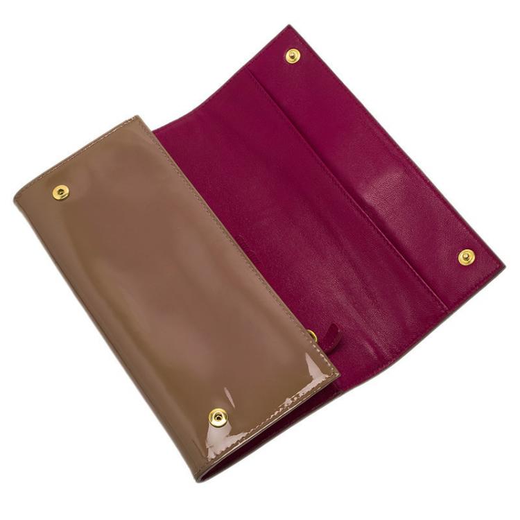 Pre Owned Miu Miu Brown Patent Bow Detail Flap Wallet