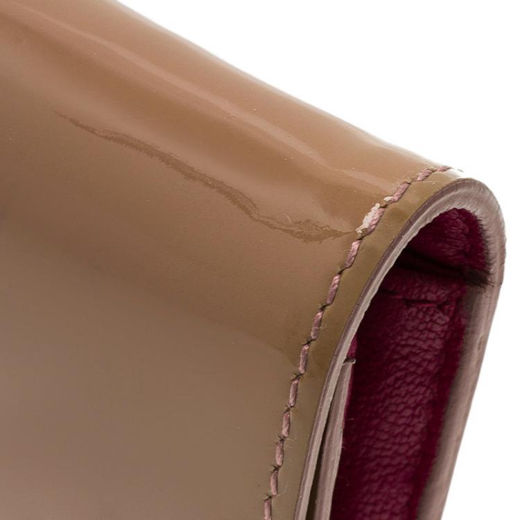 Pre Owned Miu Miu Brown Patent Bow Detail Flap Wallet