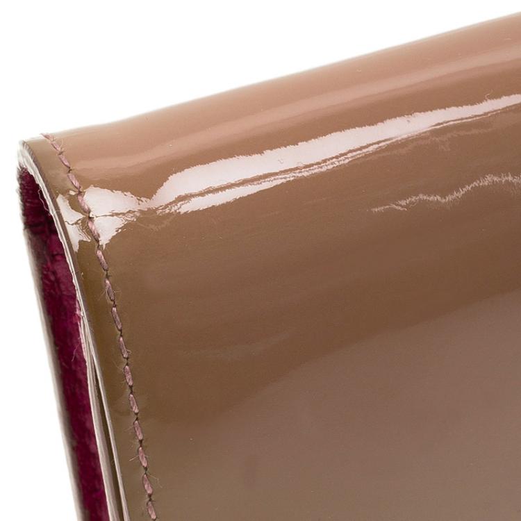 Pre Owned Miu Miu Brown Patent Bow Detail Flap Wallet