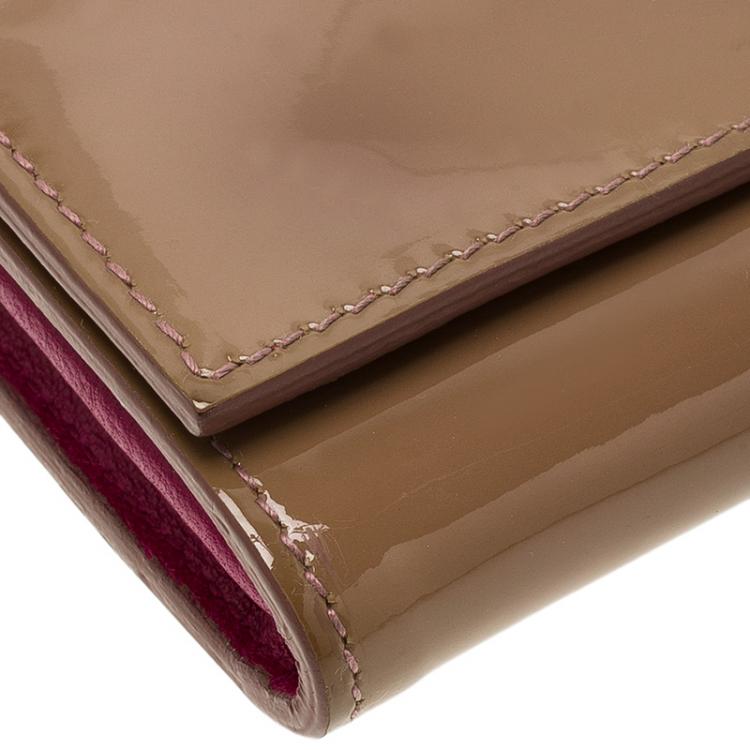 Pre Owned Miu Miu Brown Patent Bow Detail Flap Wallet