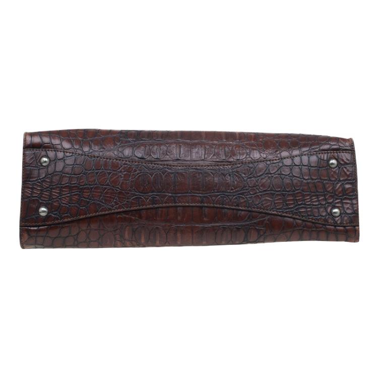 Pre Owned Miu Miu Brown Croc Embossed Leather Vintage Tote