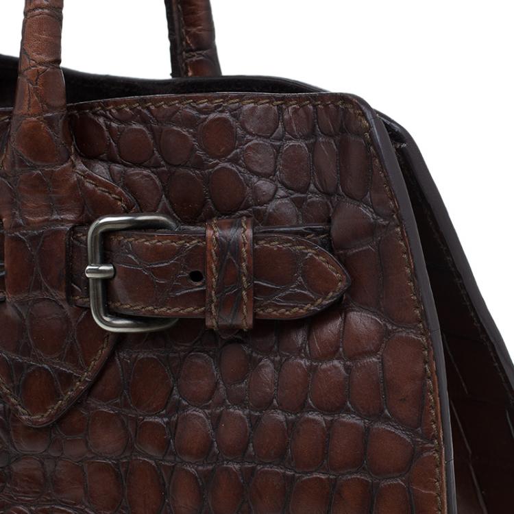 Pre Owned Miu Miu Brown Croc Embossed Leather Vintage Tote