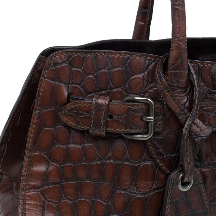 Pre Owned Miu Miu Brown Croc Embossed Leather Vintage Tote