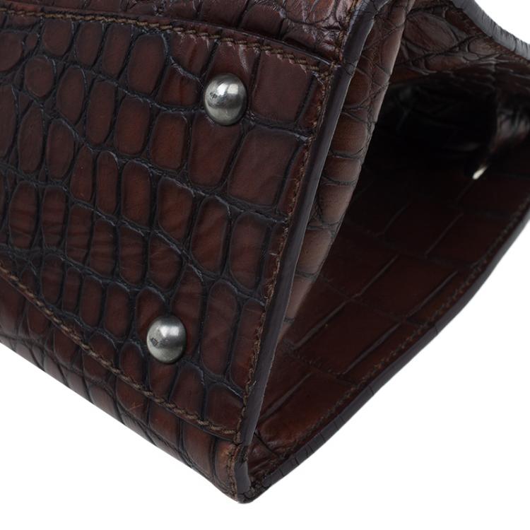 Pre Owned Miu Miu Brown Croc Embossed Leather Vintage Tote