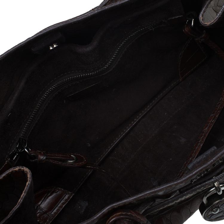 Pre Owned Miu Miu Brown Croc Embossed Leather Vintage Tote