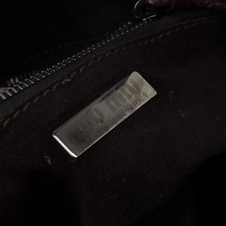 Pre Owned Miu Miu Brown Croc Embossed Leather Vintage Tote