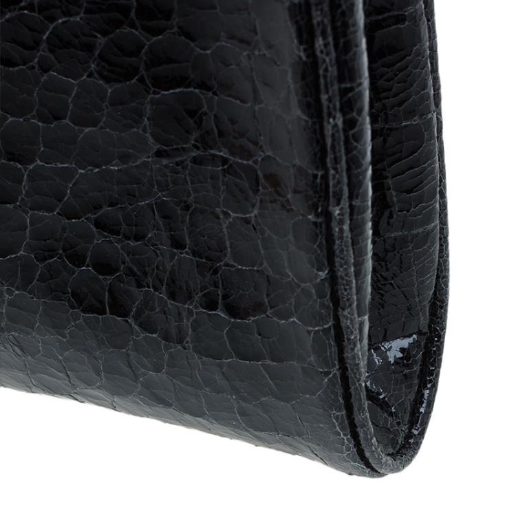 Pre Owned  Miu Miu Black Croc Embossed Patent Leather St. Cocco Clutch