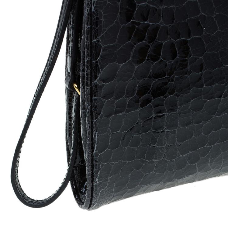 Pre Owned  Miu Miu Black Croc Embossed Patent Leather St. Cocco Clutch
