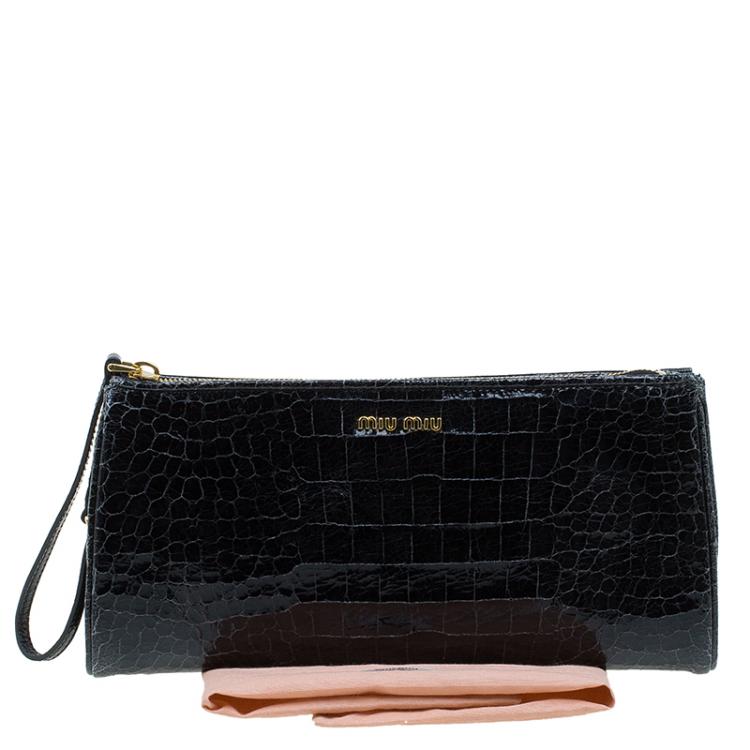 Pre Owned  Miu Miu Black Croc Embossed Patent Leather St. Cocco Clutch