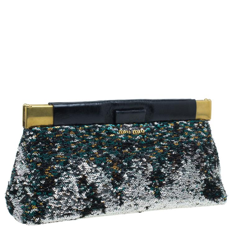 Pre Owned Miu Miu Multicolour Sequin Leather Clutch