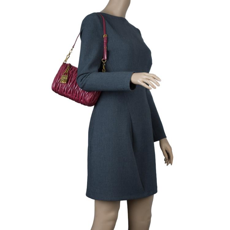 Pre Owned Miu Miu Rosewood Matelasse Vitello Lux Leather Shoulder Bag