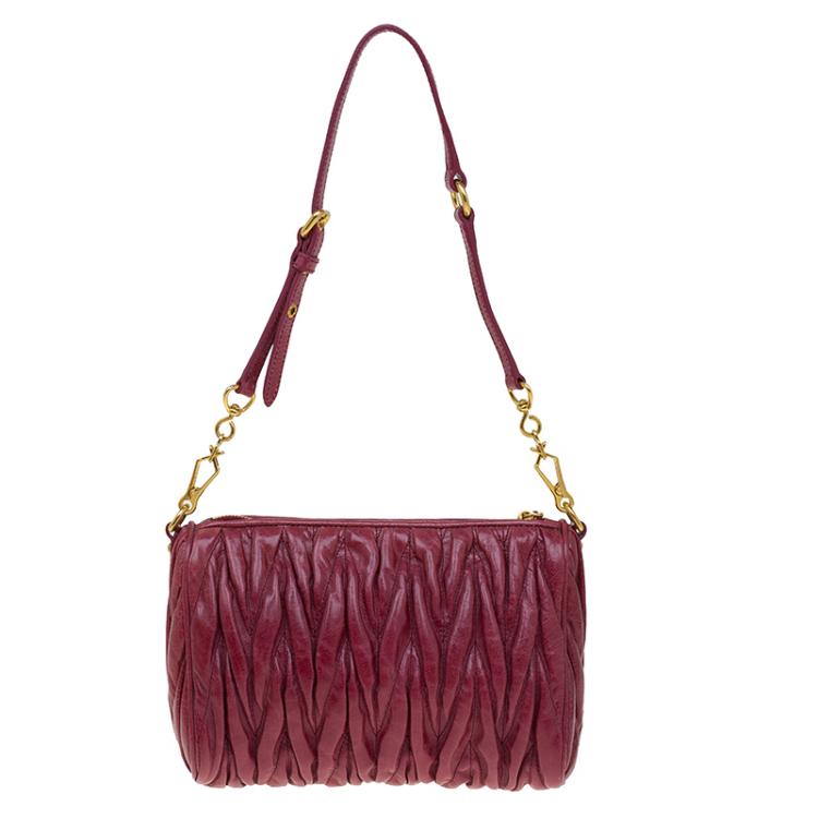 Pre Owned Miu Miu Rosewood Matelasse Vitello Lux Leather Shoulder Bag