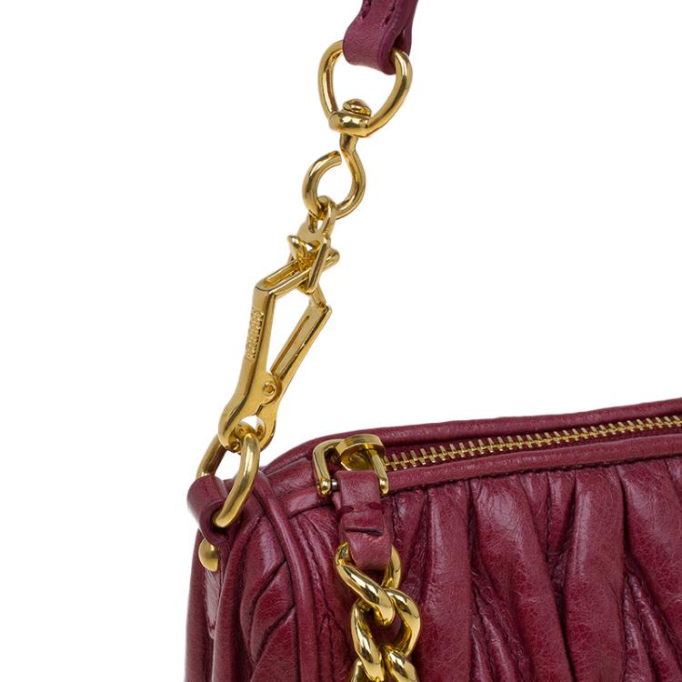 Pre Owned Miu Miu Rosewood Matelasse Vitello Lux Leather Shoulder Bag