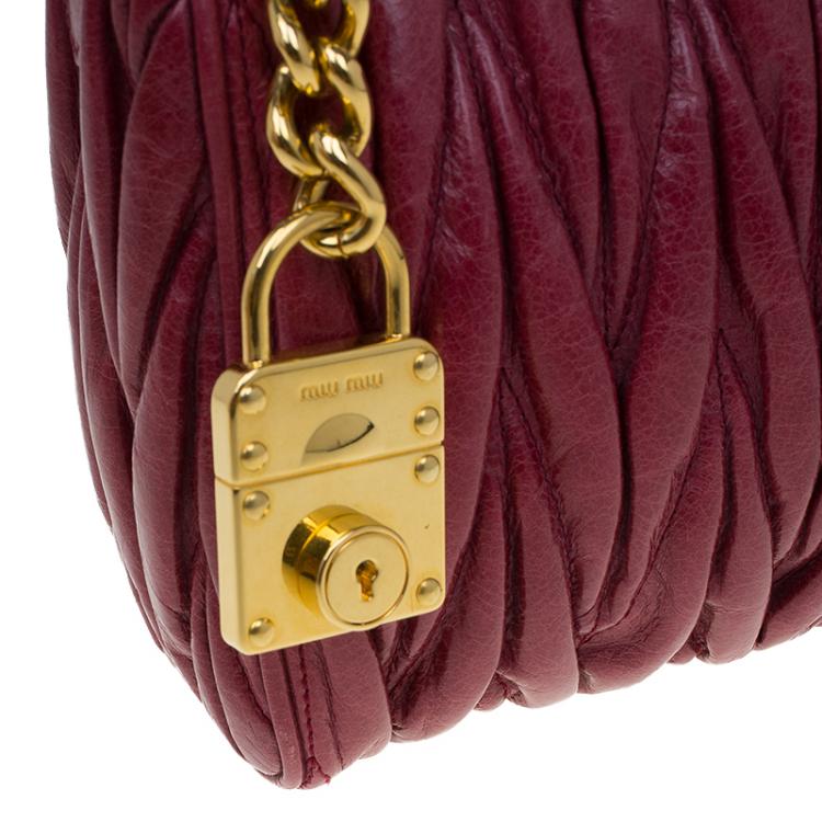 Pre Owned Miu Miu Rosewood Matelasse Vitello Lux Leather Shoulder Bag