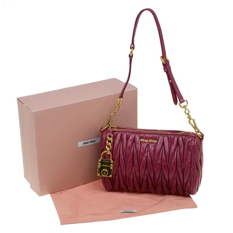 Pre Owned Miu Miu Rosewood Matelasse Vitello Lux Leather Shoulder Bag