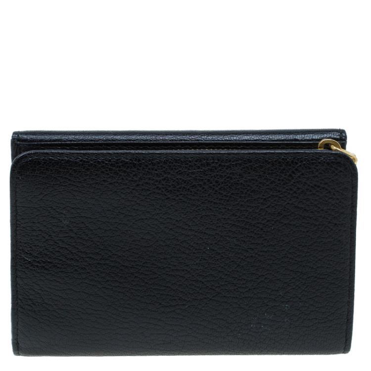 Pre Owned Miu Miu Black Leather Madras Compact Wallet