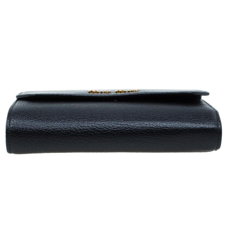 Pre Owned Miu Miu Black Leather Madras Compact Wallet