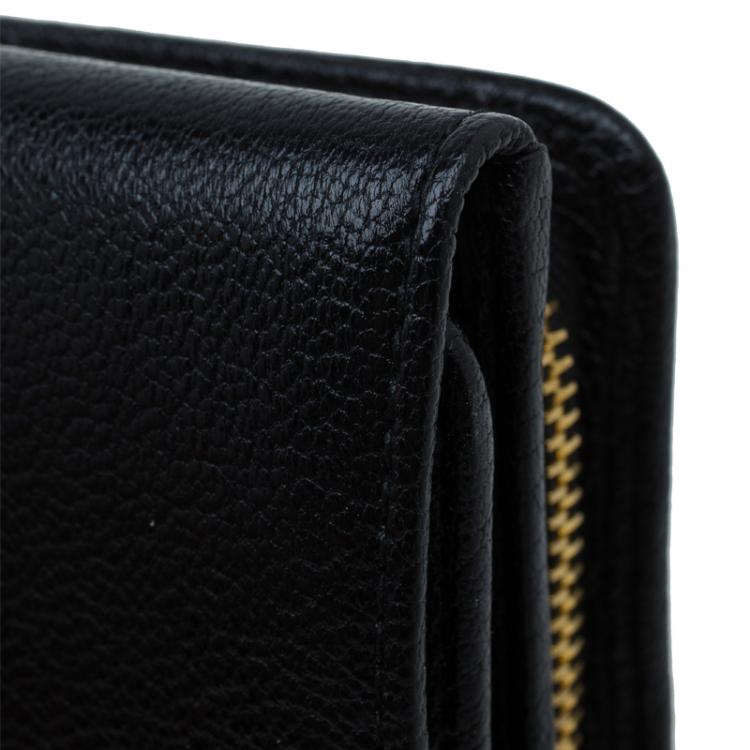 Pre Owned Miu Miu Black Leather Madras Compact Wallet
