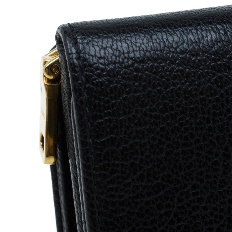 Pre Owned Miu Miu Black Leather Madras Compact Wallet