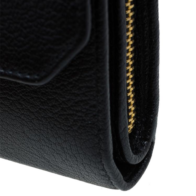 Pre Owned Miu Miu Black Leather Madras Compact Wallet
