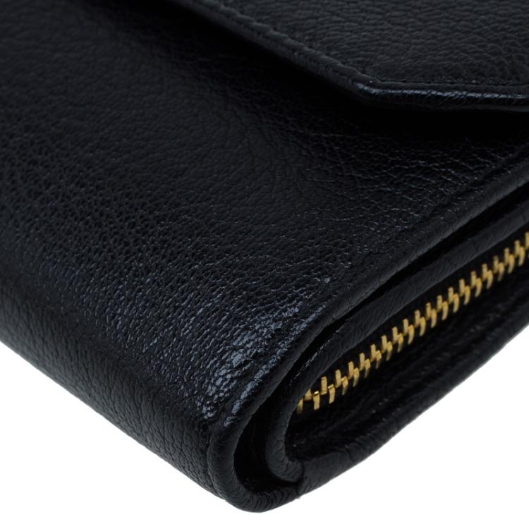 Pre Owned Miu Miu Black Leather Madras Compact Wallet