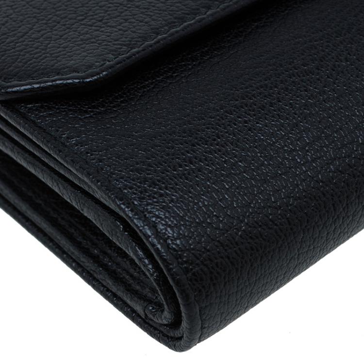 Pre Owned Miu Miu Black Leather Madras Compact Wallet