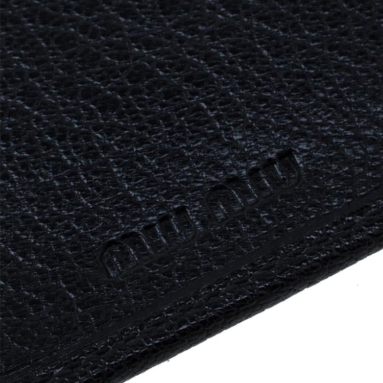 Pre Owned Miu Miu Black Leather Madras Compact Wallet