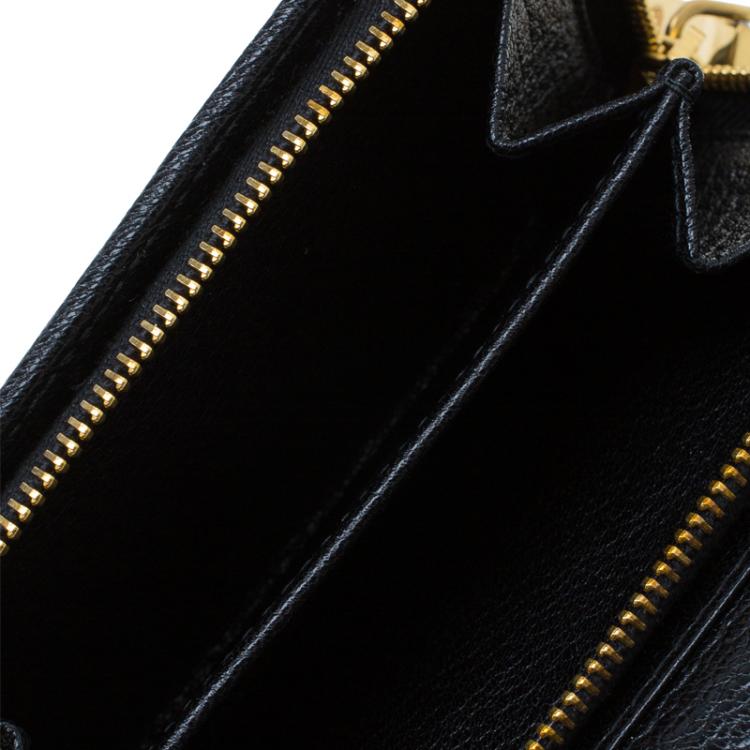 Pre Owned Miu Miu Black Leather Madras Compact Wallet