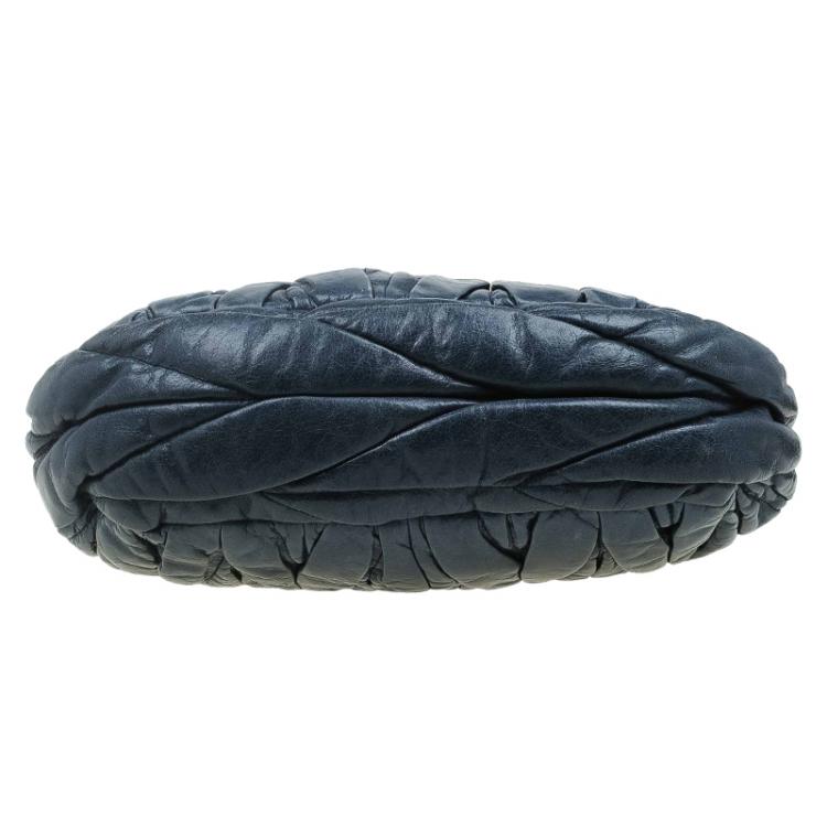 Pre Owned Miu Miu Navy Blue Matelasse Lux Leather Small Coffer Hobo