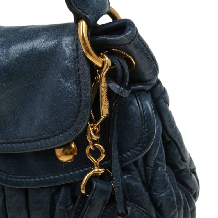 Pre Owned Miu Miu Navy Blue Matelasse Lux Leather Small Coffer Hobo