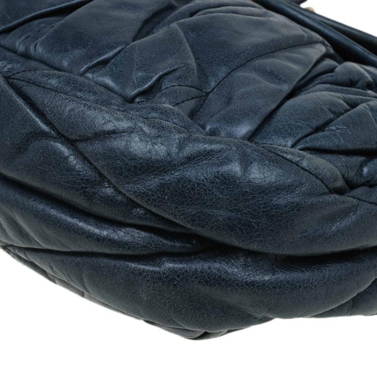 Pre Owned Miu Miu Navy Blue Matelasse Lux Leather Small Coffer Hobo