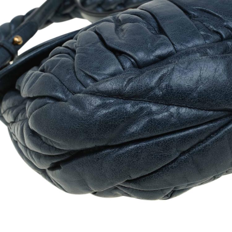 Pre Owned Miu Miu Navy Blue Matelasse Lux Leather Small Coffer Hobo