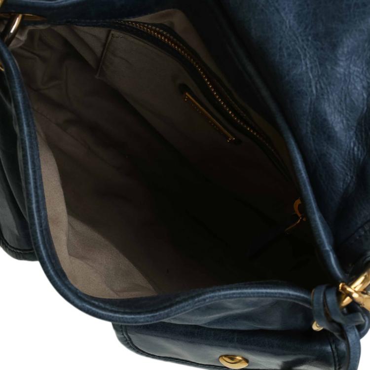 Pre Owned Miu Miu Navy Blue Matelasse Lux Leather Small Coffer Hobo