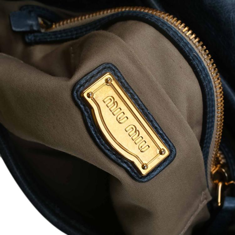 Pre Owned Miu Miu Navy Blue Matelasse Lux Leather Small Coffer Hobo