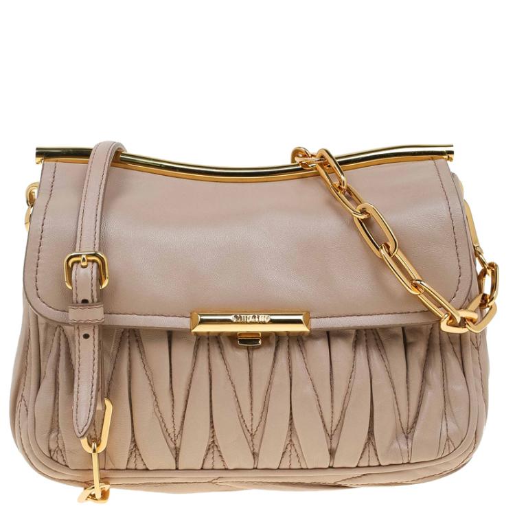 Pre Owned Miu Miu Beige Matelasse Leather Frame Shoulder Bag