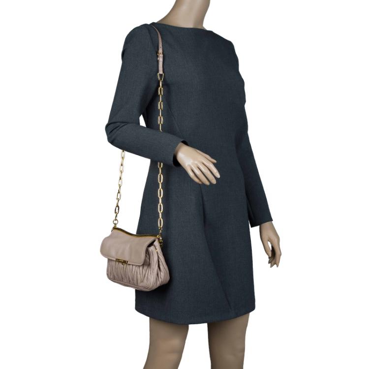Pre Owned Miu Miu Beige Matelasse Leather Frame Shoulder Bag